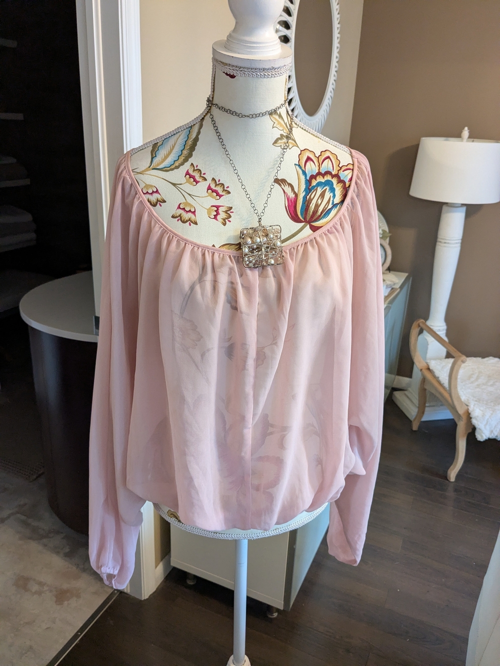 Bluenotes Sheer Off-Shoulder Blouse in Light Pink